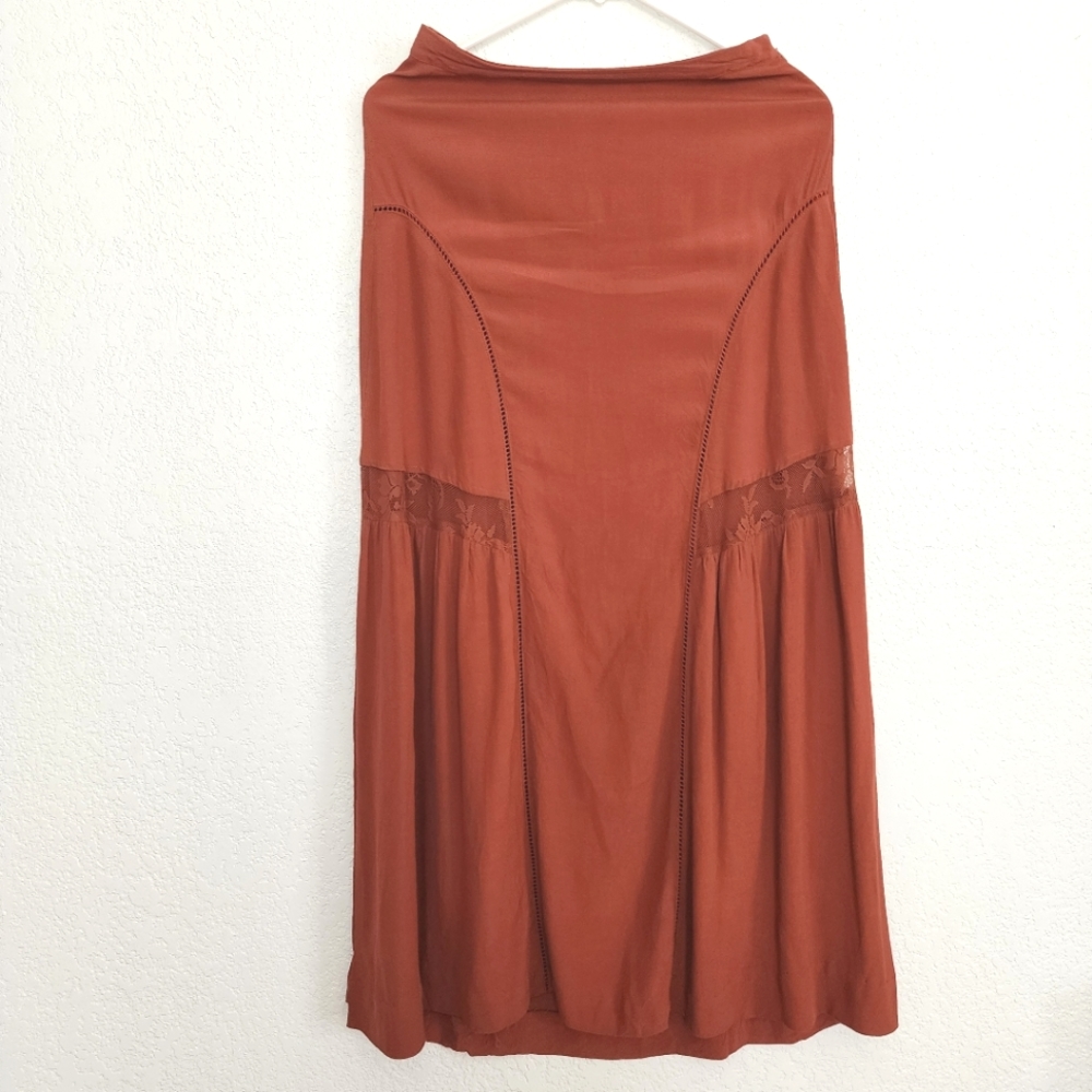Forever 21 Size XS orange rust maroon maxi skirt side slits